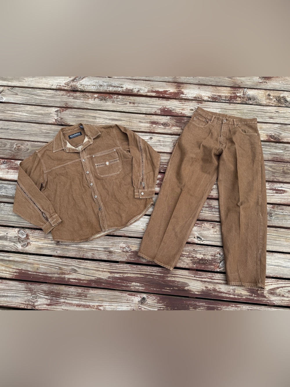 Marc Buchanan Pelle Pelle Denim Jacket & Jeans Set Men's XXL 36 Brown Vtg